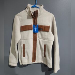 Columbia Cream Sherpa Jacket with Brown Trim Womens Size Small New